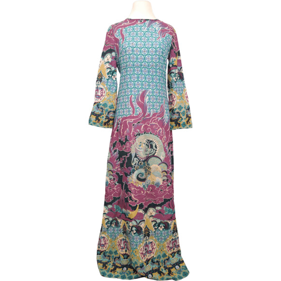 60's Geometric Dragon Purple Wool Maxi Dress by Colin Glascoe - Picture 1 of 8